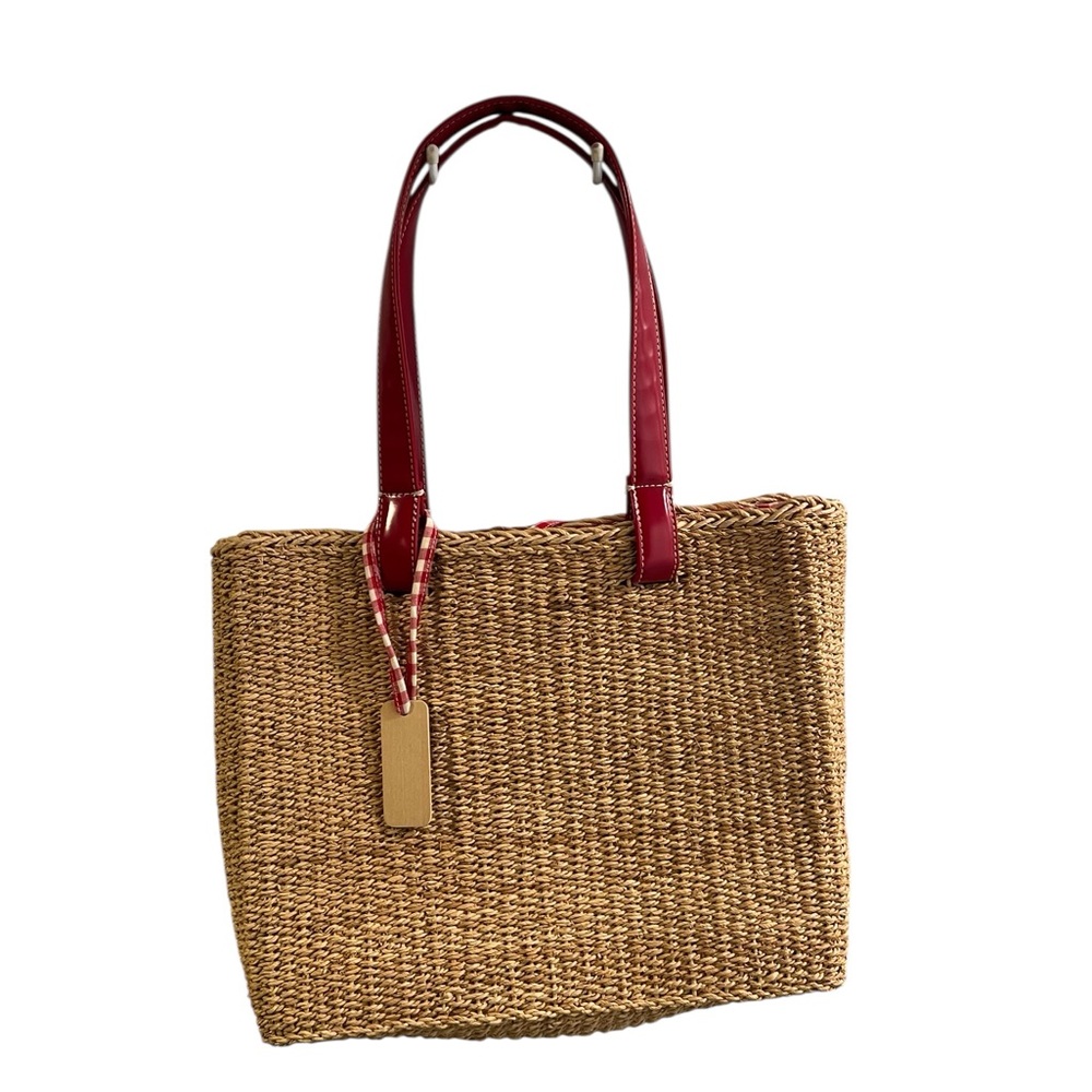 Polo by Ralph Lauren Woven Straw Tote with Red Leather Handles